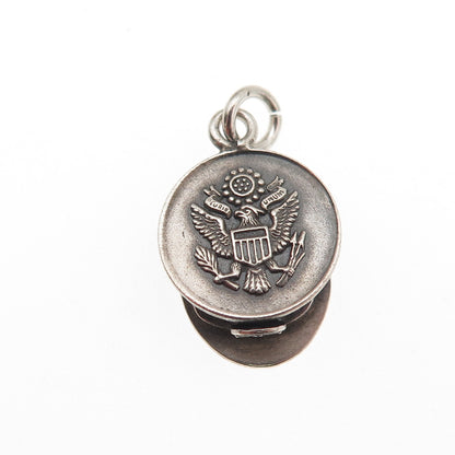 925 Sterling Silver Antique WWII US Army Service Hat 3D Mini Charm Pendant