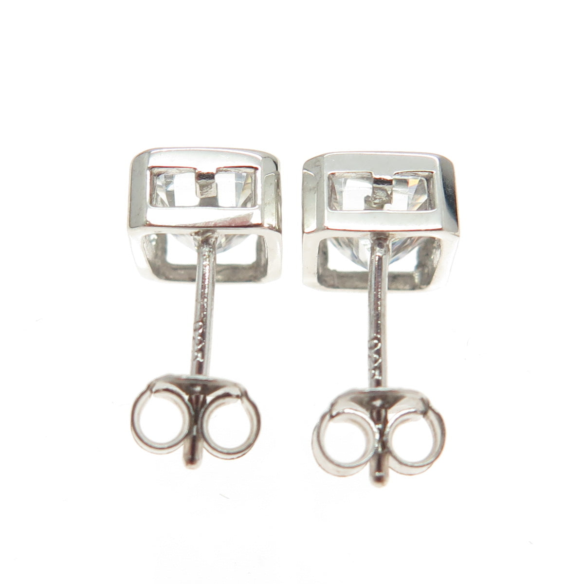 925 Sterling Silver Emerald-Cut Shaped C Z Stud Earrings