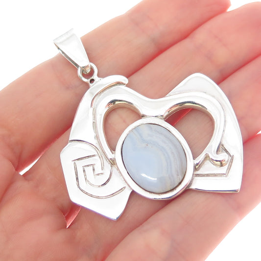 ERIKA HULT DE CORRAL Sterling Silver Vintage Mexico Lace Agate Modernist Pendant