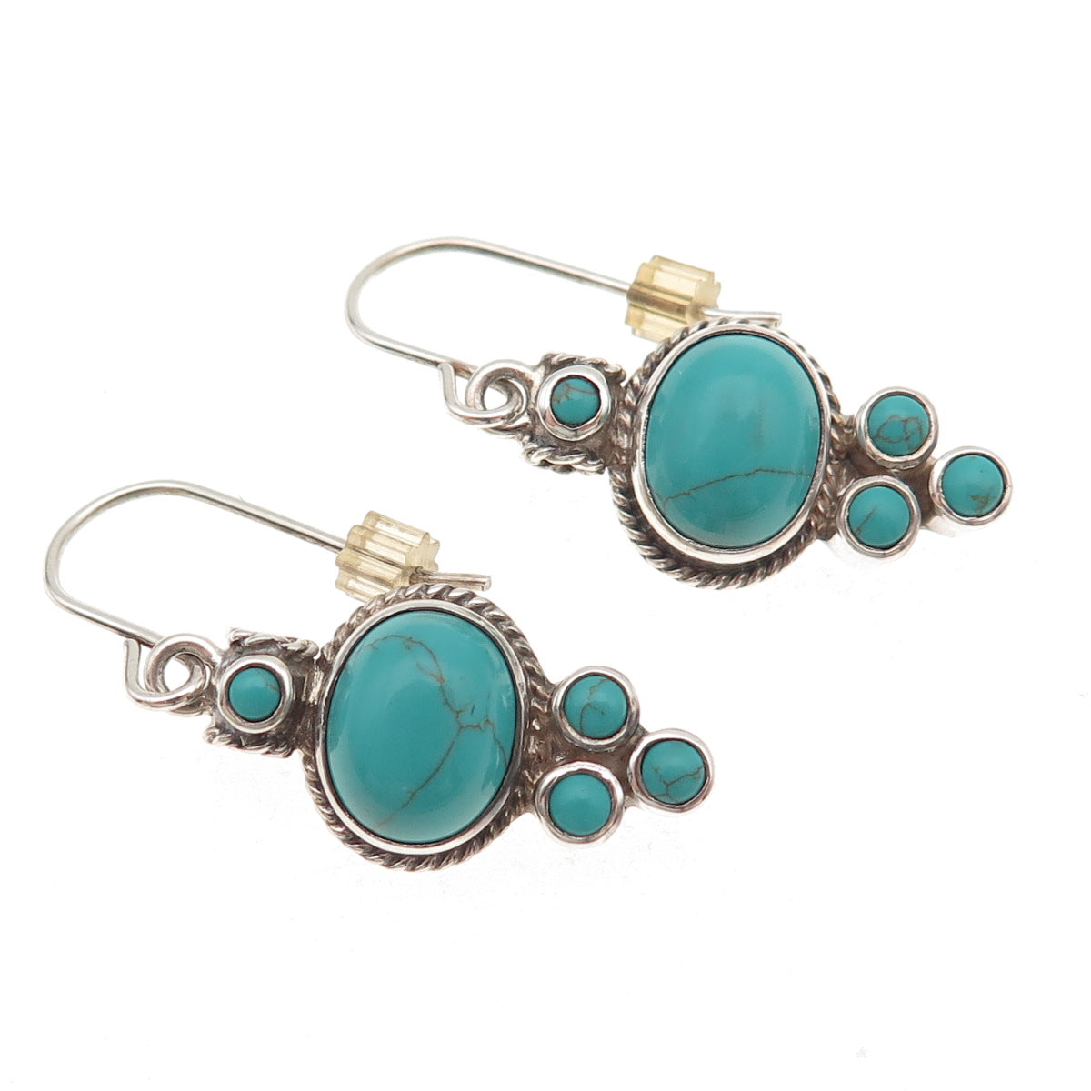 925 Sterling Silver Vintage Real Turquoise Oxidized Dangle Earrings