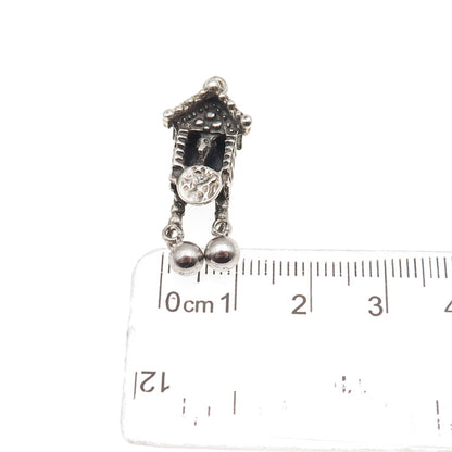 JewelArt 925 Sterling Silver Vintage Cuckoo Clock Oxidized 3D Charm Pendant