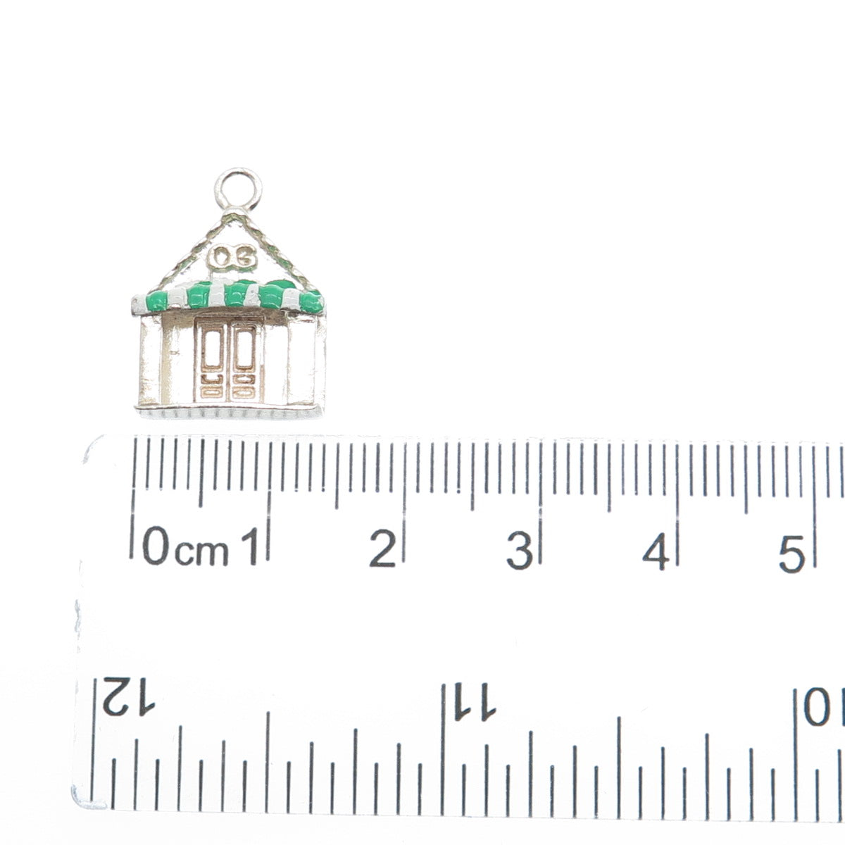 925 Sterling Silver Vintage Green & White Enamel OG House Porch Charm Pendant