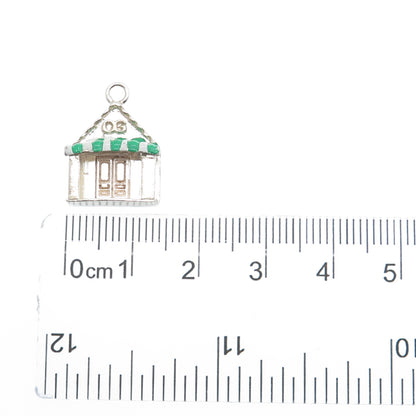 925 Sterling Silver Vintage Green & White Enamel OG House Porch Charm Pendant