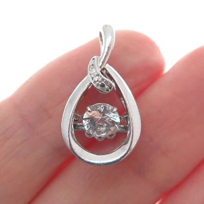 925 Sterling Silver Round-Cut White Topaz Gemstone Teardrop Slide Pendant