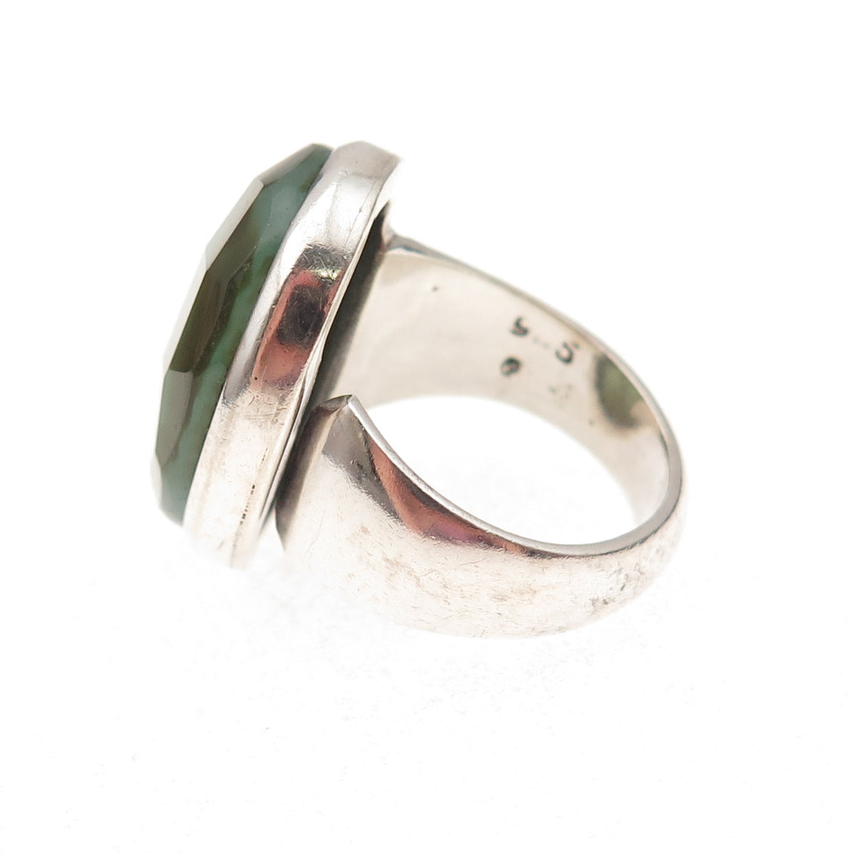 925 Sterling Silver Vintage Real Agate Modernist Statement Ring Size 7.75