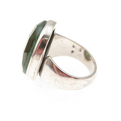925 Sterling Silver Vintage Real Agate Modernist Statement Ring Size 7.75