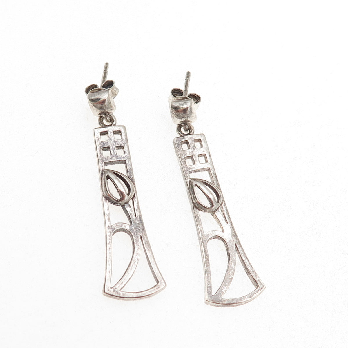925 Sterling Silver Vintage Tulip Flower Oxidized Dangle Earrings