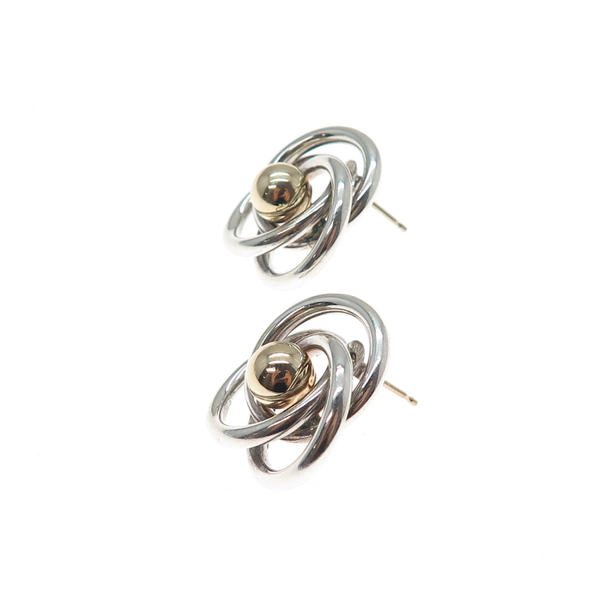 14K Gold & 925 Sterling Silver Vintage Modernist Trinity Flower Earrings