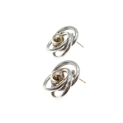 14K Gold & 925 Sterling Silver Vintage Modernist Trinity Flower Earrings