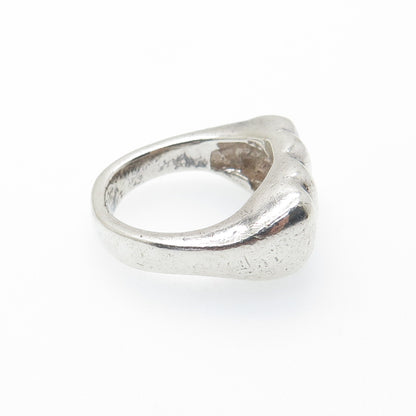 925 Sterling Silver Vintage Modernist Puffy Oxidized Ring Size 7.75