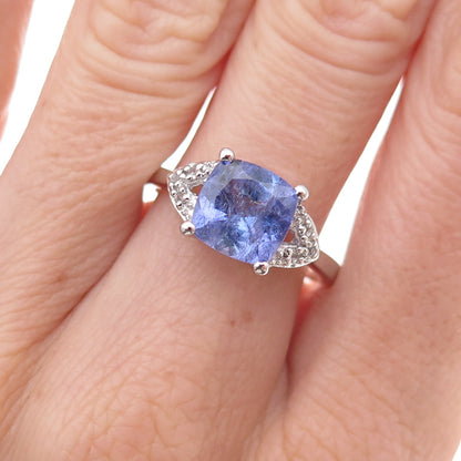 925 Sterling Silver Real Tanzanite & White Topaz Ring Size 8
