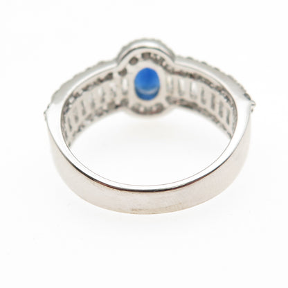 925 Sterling Silver Multi-Cut Blue & White C Z Ring Size 8