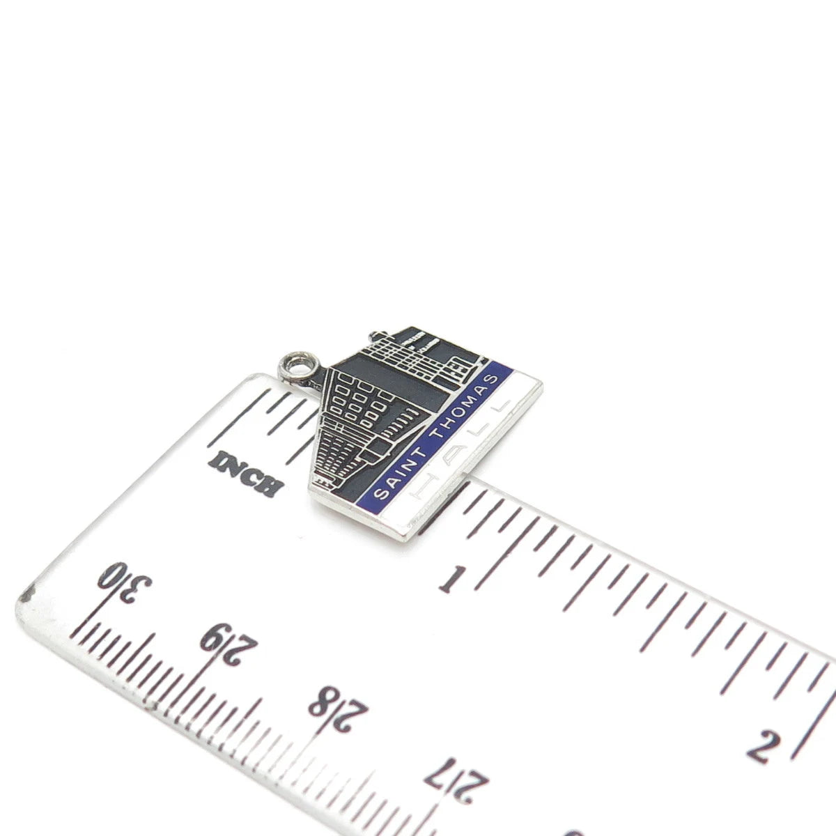 925 Sterling Silver Vintage Kinney Enamel "Saint Thomas Hall" Charm Pendant