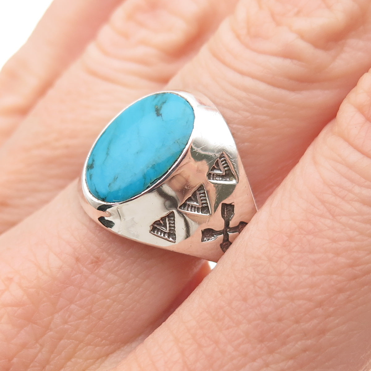 Wheeler Mfg Old Pawn 925 Sterling Silver Vintage Turquoise Arrow Ring Size 9.25