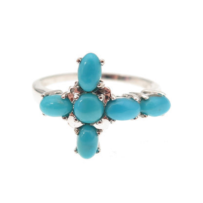 925 Sterling Silver Real Sleeping Beauty Turquoise Cross Ring Size 8