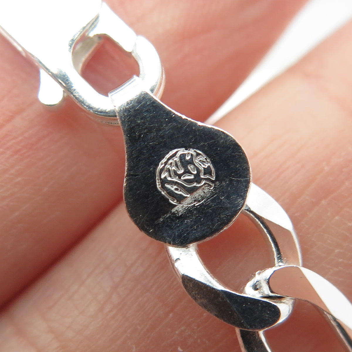 925 Sterling Silver Italy Figaro Link Bracelet 8"