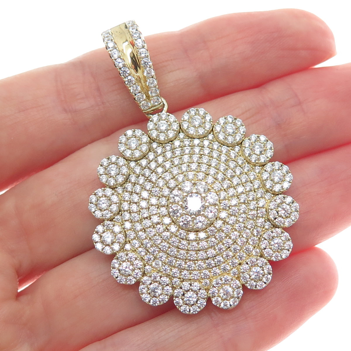 925 Sterling Silver Gold Plated Round-Cut Shaped C Z Sparkle Pendant