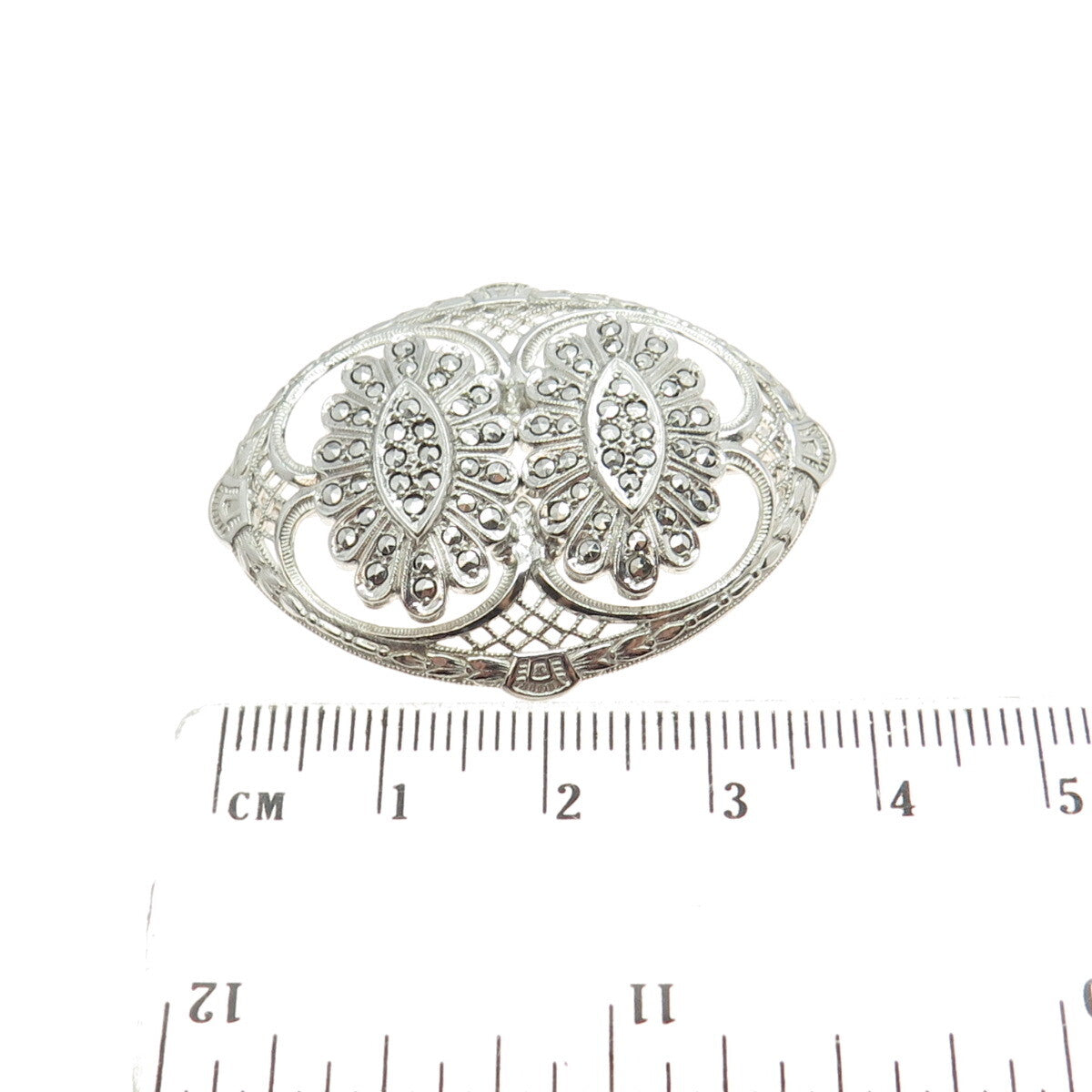 KILMER & DANIELS 925 Sterling Silver Antique Art Deco Marcasite Floral Brooch