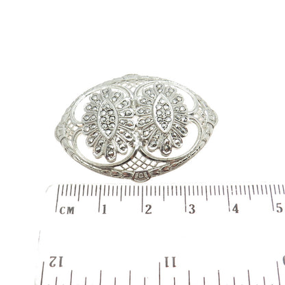 KILMER & DANIELS 925 Sterling Silver Antique Art Deco Marcasite Floral Brooch