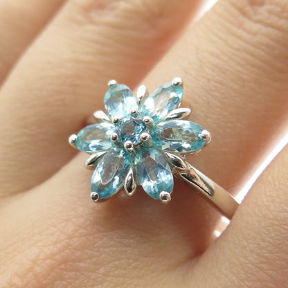 MICHELLE ALBALA Sterling Silver Vintage Real Aquamarine Flower Ring Size 10.25