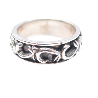 925 Sterling Vintage Modernist Swirl Oxidized Rotating Band Ring Size 10.5