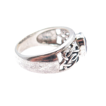 925 Sterling Silver Vintage Real Amethyst Celtic Knot Oxidized Ring Size 9