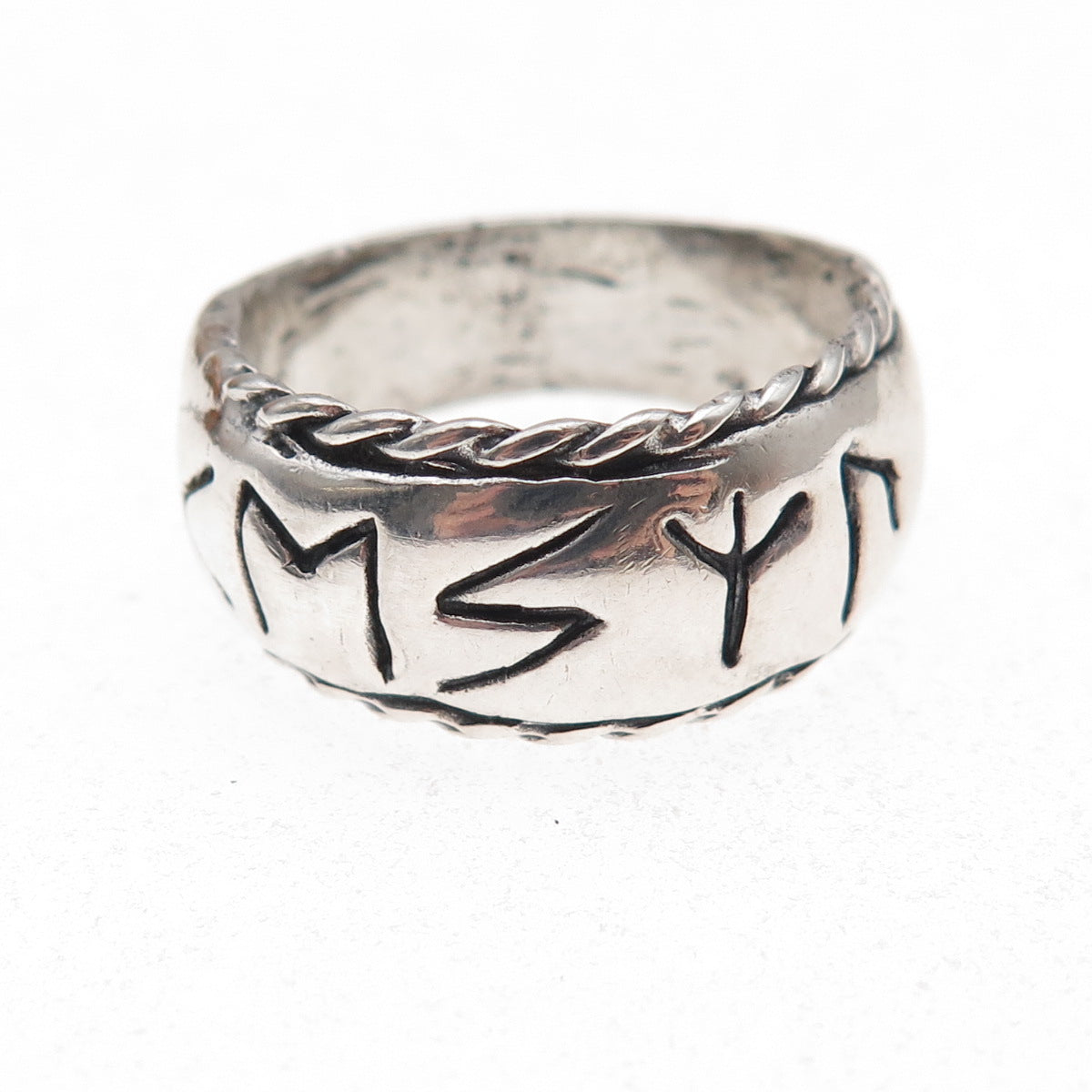 925 Sterling Silver Vintage Elder Futhark Rune Oxidized Band Ring Size 9.5