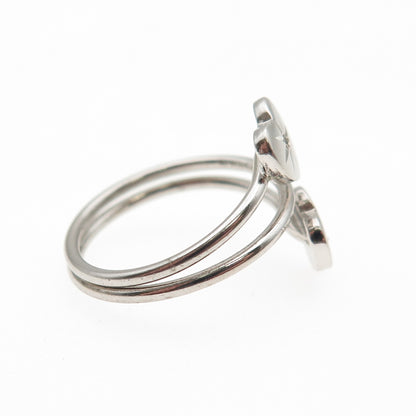 BEAU 925 Sterling Silver Vintage Real Diamond Heart Spiral Ring Size 5.5