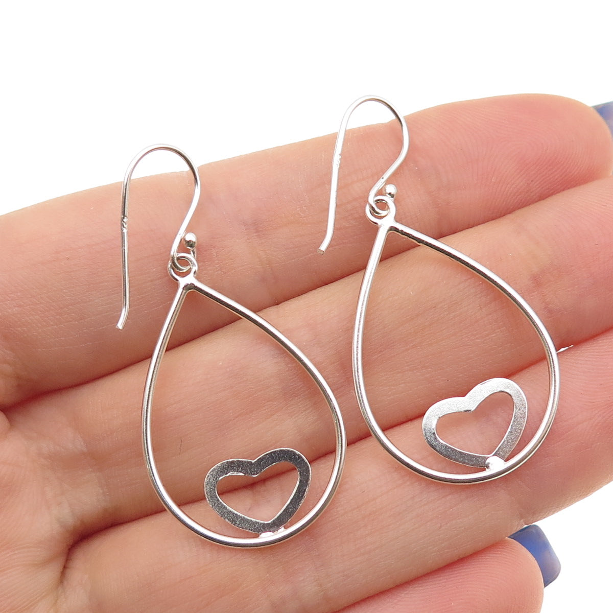 925 Sterling Silver Heart Teardrop Dangle Earrings