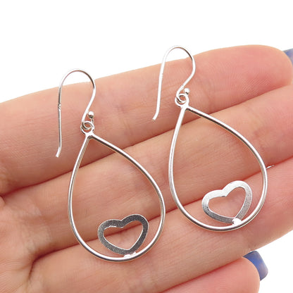 925 Sterling Silver Heart Teardrop Dangle Earrings