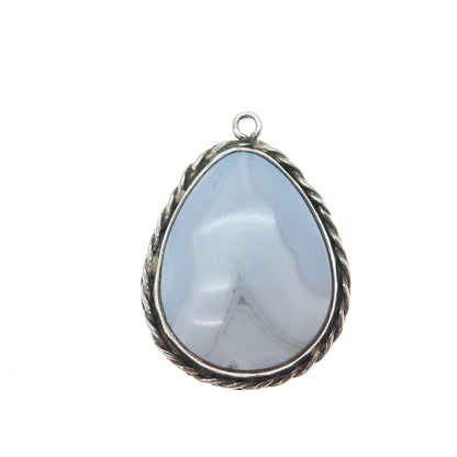 925 Sterling Silver Vintage Real Blue Lace Agate Teardrop Charm Pendant