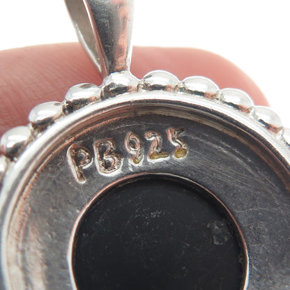 PB PAUL BRACKNA 925 Sterling Silver Vintage Black Onyx Gem Beaded Frame Pendant