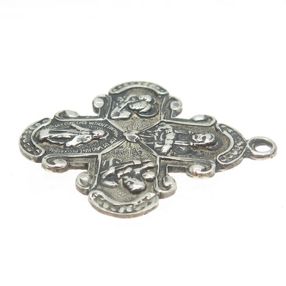 ANN GALE 925 Sterling Silver Antique Art Deco Four Way Cross Religious Pendant