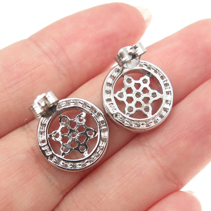 925 Sterling Silver Round-Cut C Z Floral Circle Stud Earrings