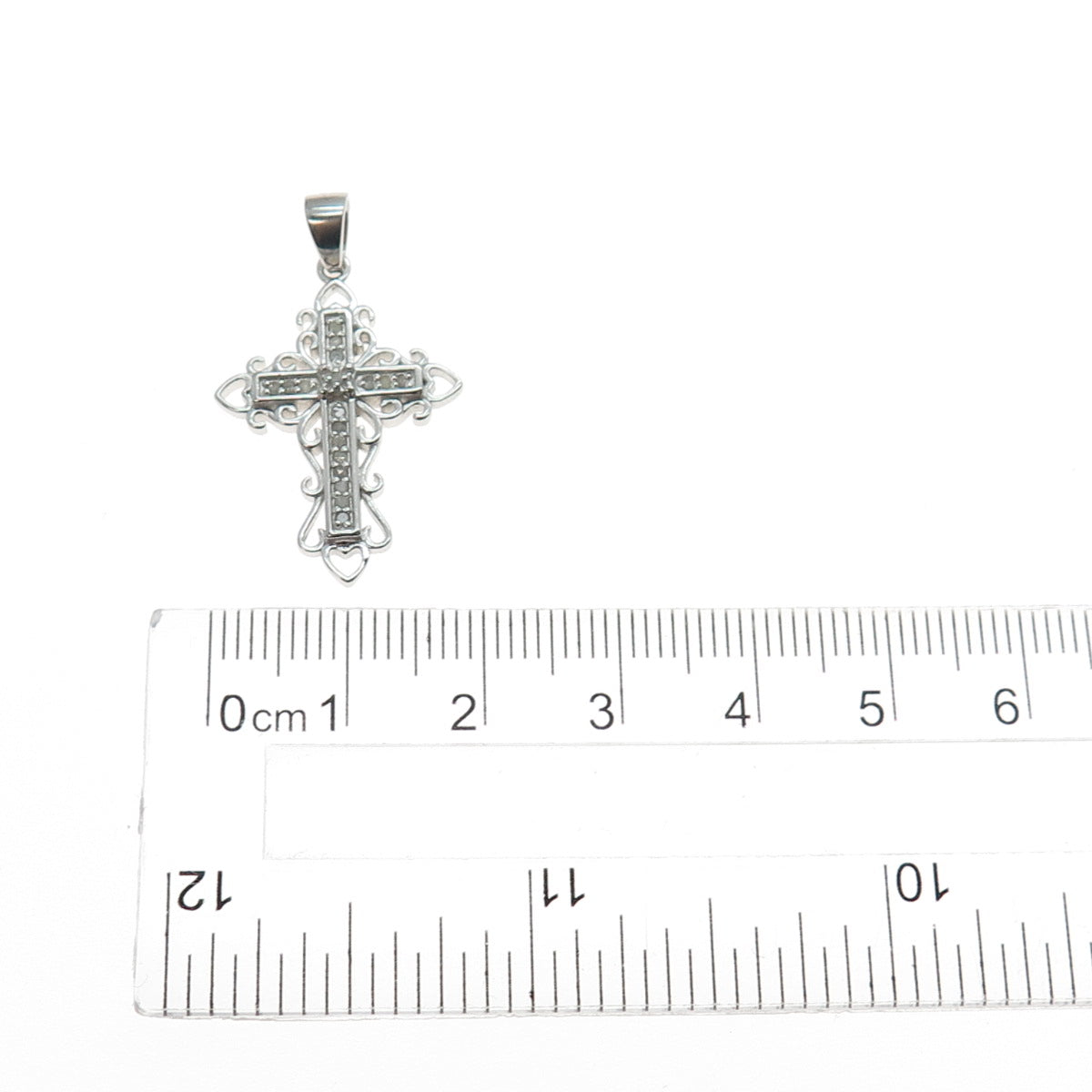 HAN 925 Sterling Silver Real Round-Cut Diamond Cross Charm Pendant