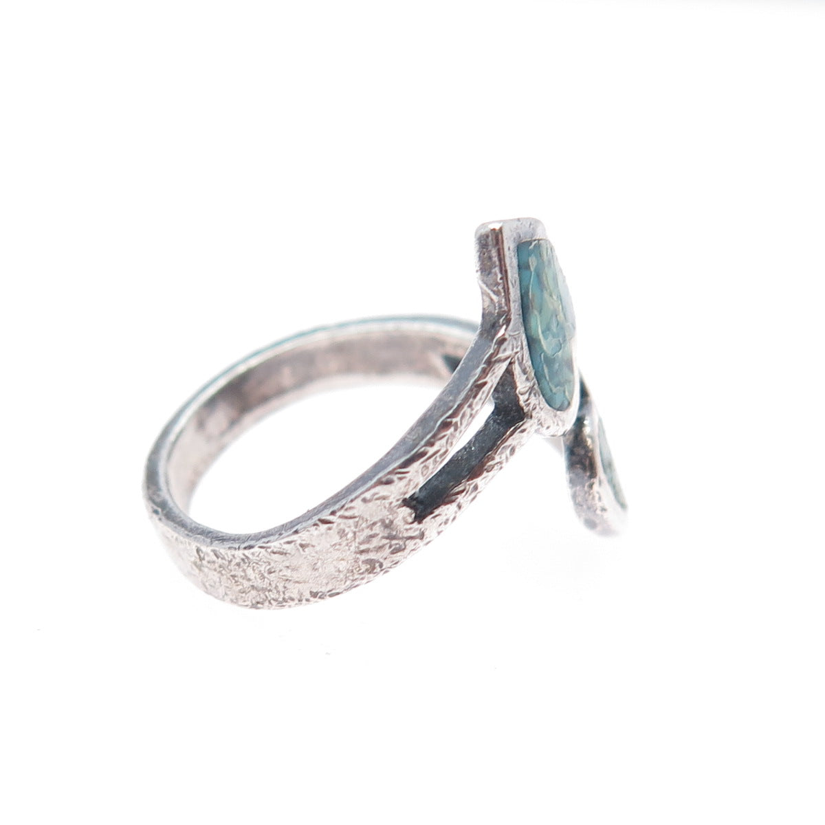 Pacific Jewelry Old Pawn Sterling Turquoise Inlay Heart Adjustable Ring Size 6