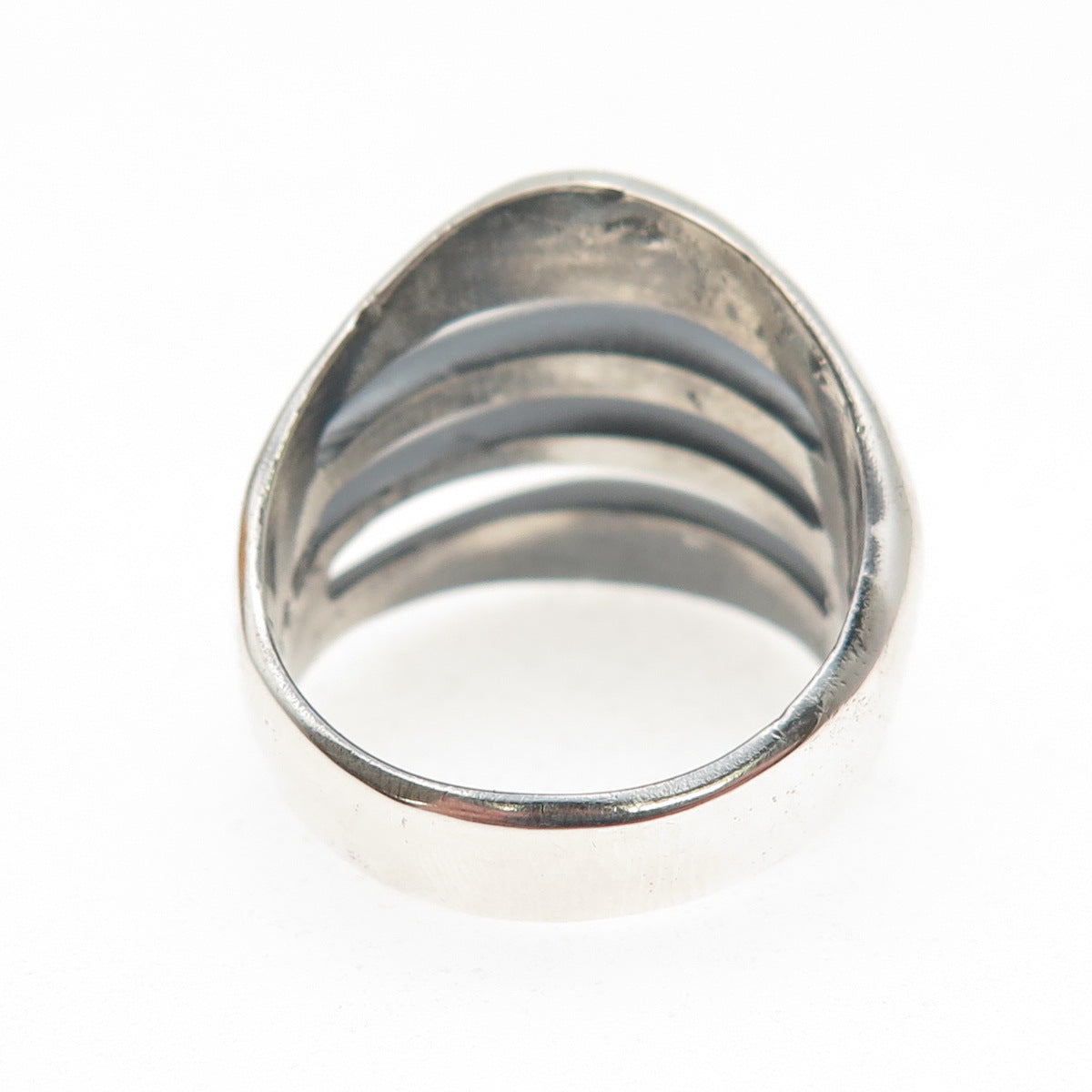 925 Sterling Silver Vintage Mexico Modernist 4-Row Oxidized Ring Size 8.75