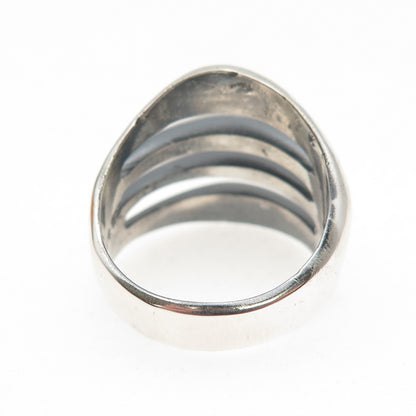 925 Sterling Silver Vintage Mexico Modernist 4-Row Oxidized Ring Size 8.75