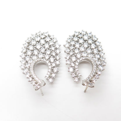 925 Sterling Silver White C Z Cluster Dangling Drop Earrings