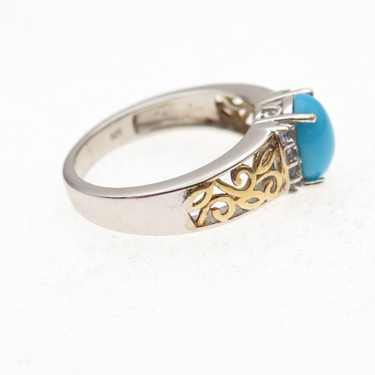Chuck Clemency Sterling Silver 2-Tone Real Turquoise Tanzanite Ring Size 8.25