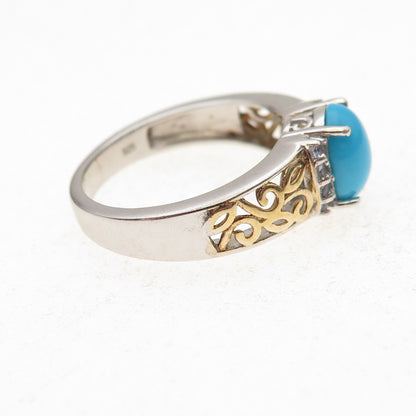 Chuck Clemency Sterling Silver 2-Tone Real Turquoise Tanzanite Ring Size 8.25