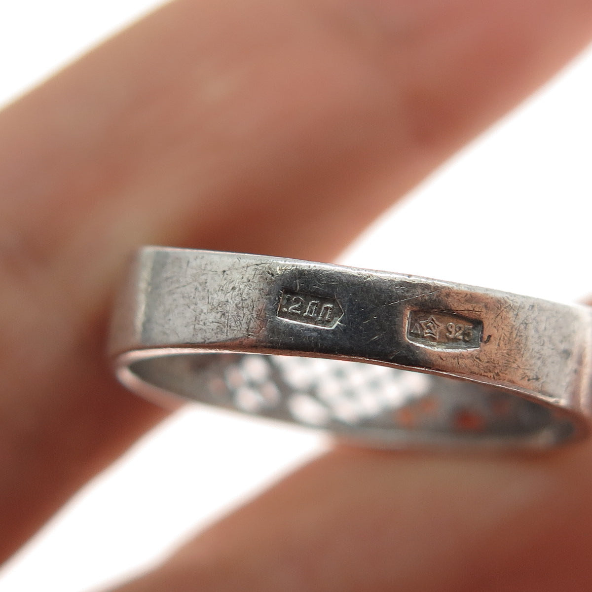 925 Sterling Silver Vintage European Mesh Oxidized Ring Size 7.75