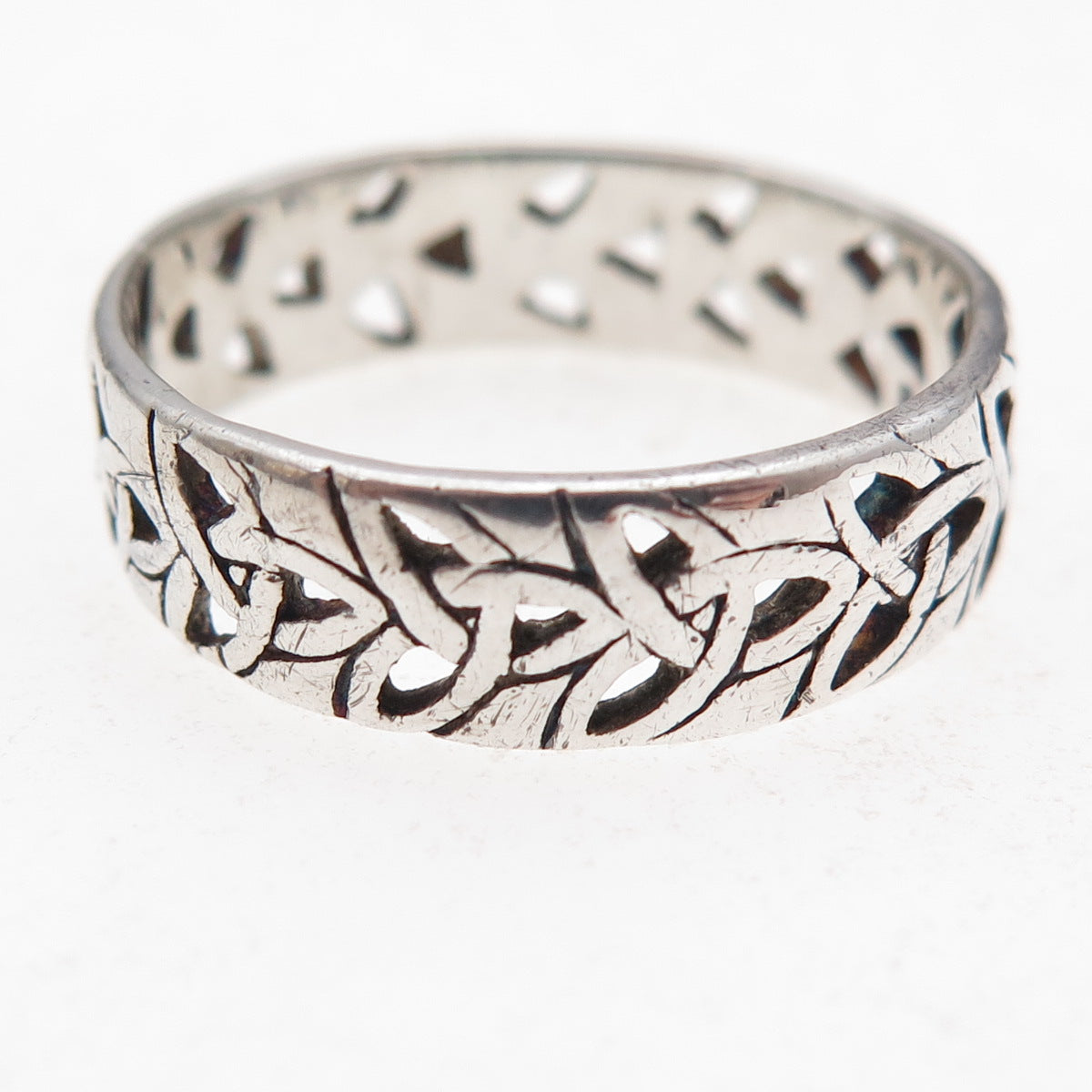 925 Sterling Silver Vintage Celtic Trinity Knot Oxidized Band Ring Size 11