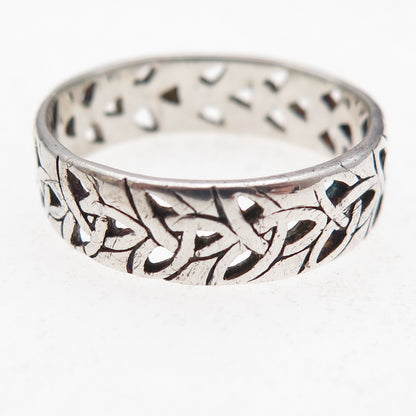 925 Sterling Silver Vintage Celtic Trinity Knot Oxidized Band Ring Size 11