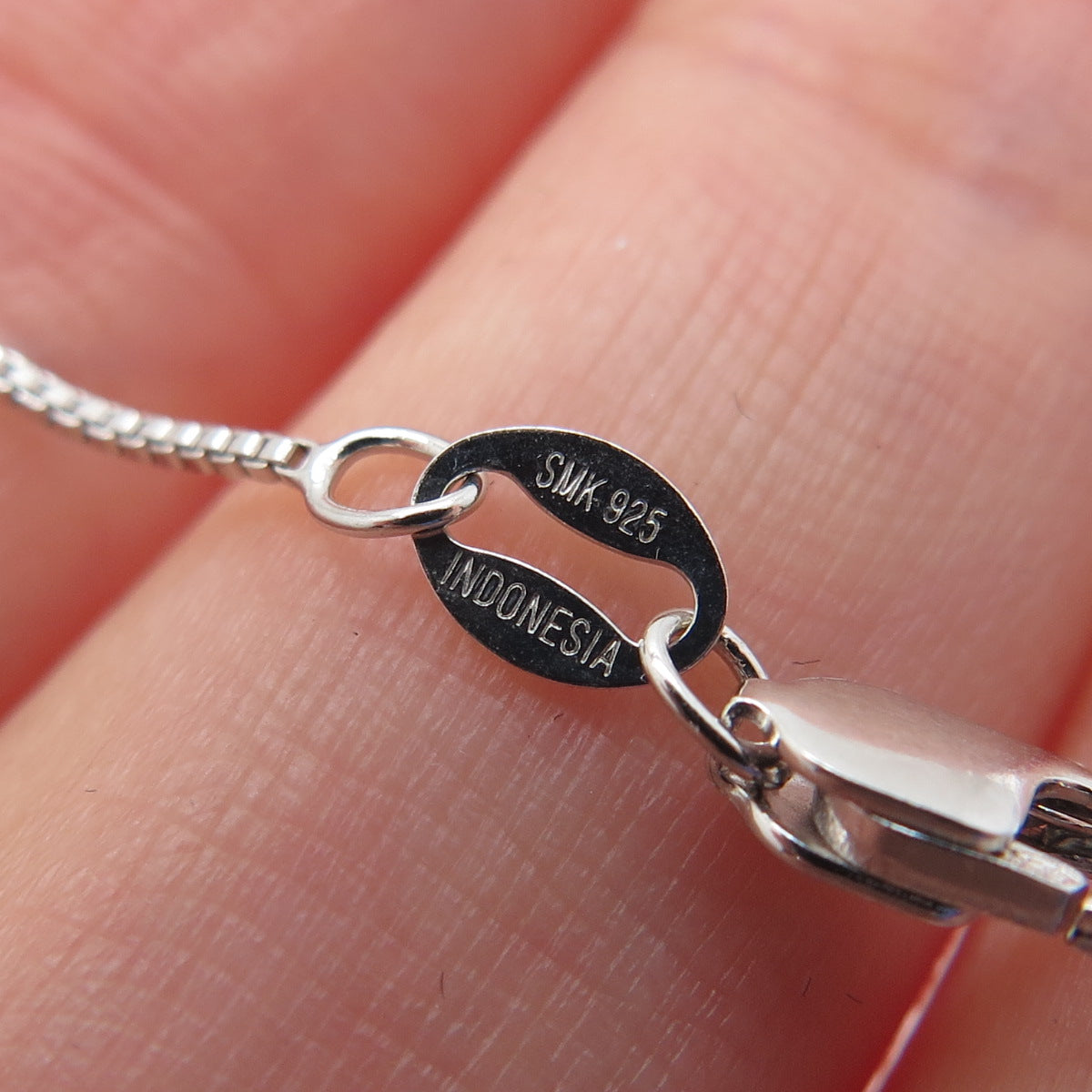 925 Sterling Silver Real Rose Quartz & C Z Box Chain Necklace 18"