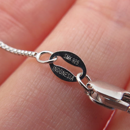 925 Sterling Silver Real Rose Quartz & C Z Box Chain Necklace 18"