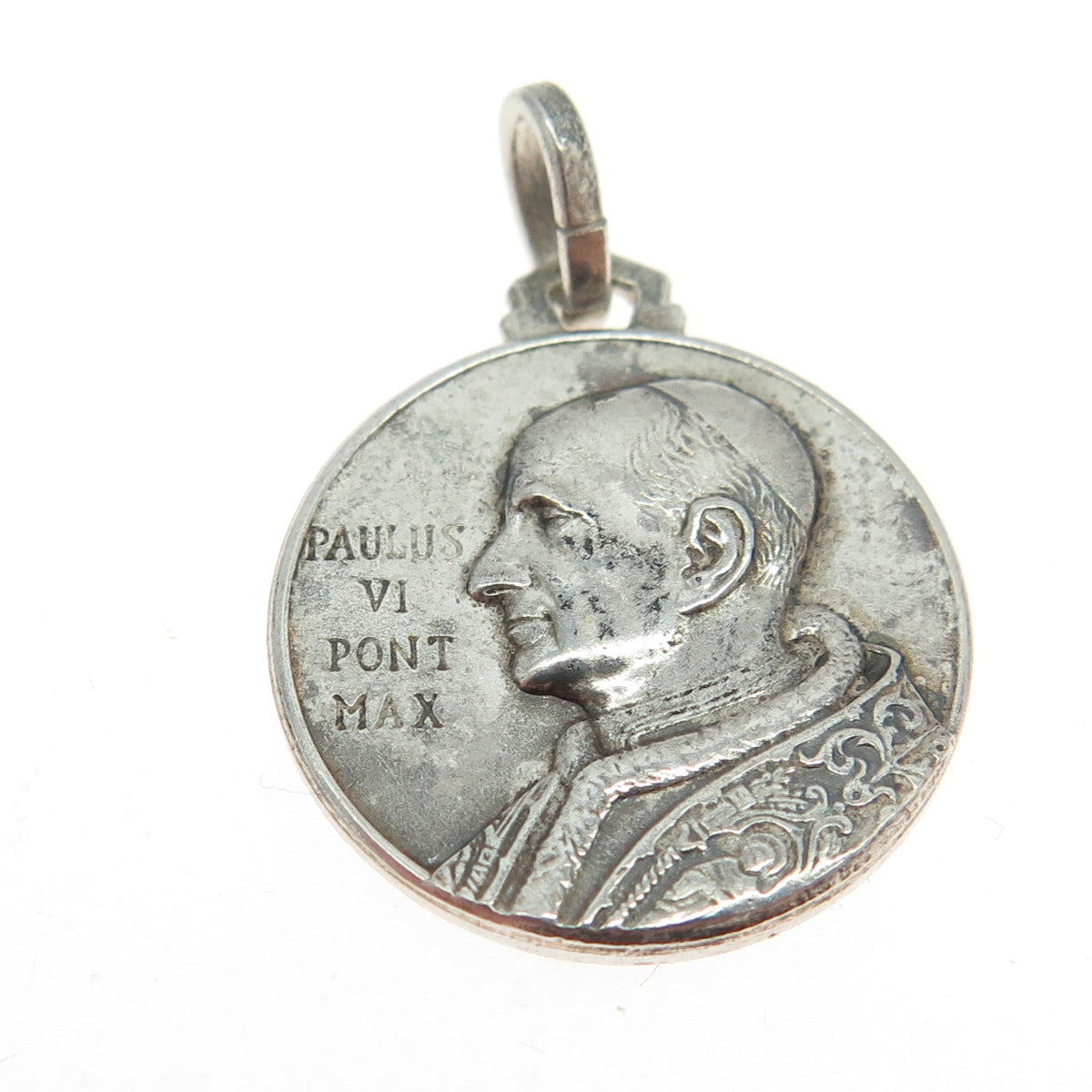 800 Silver Vintage Pope Paulus VI Pontifex Max. Religious Charm Pendant