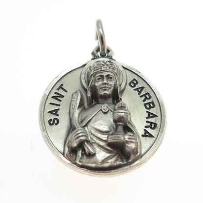 CREED 925 Sterling Silver Vintage Saint Barbara Medal Religious Charm Pendant