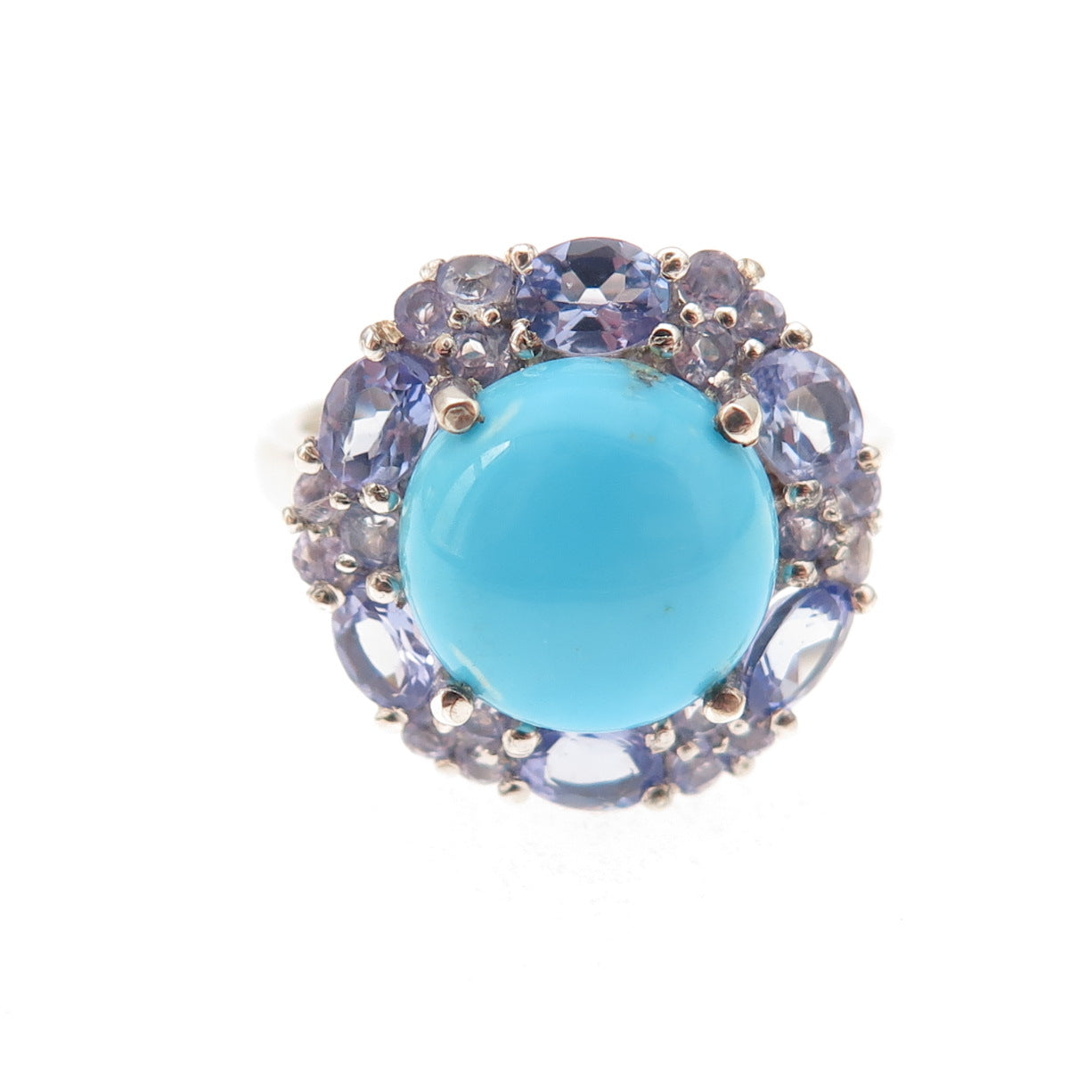 Chuck Clemency 925 Sterling Silver Real Turquoise & Tanzanite Ring Size 7.25
