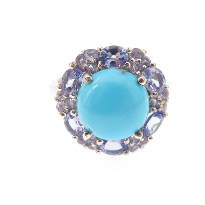 Chuck Clemency 925 Sterling Silver Real Turquoise & Tanzanite Ring Size 7.25